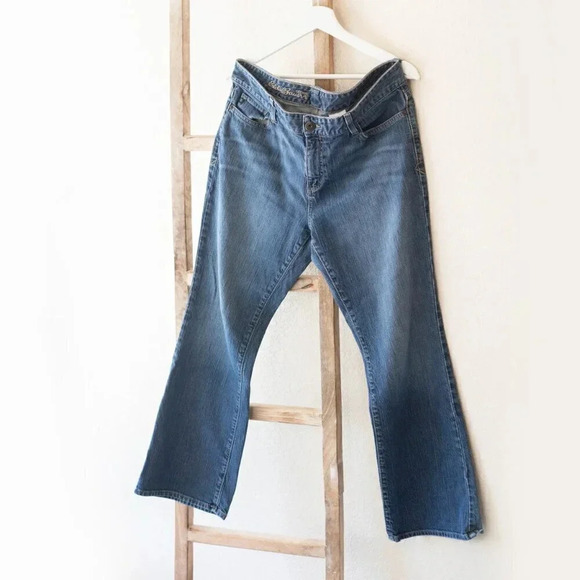 Eddie Bauer Womens Jeans Sz 14S Medium Blue Denim Wide Straight Leg Cropped - Picture 2 of 8